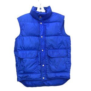 VTG Womens Blue Down Puffer Vest Size M Snap Front Nylon Wind Proof